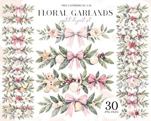 Watercolor Floral Garland Clipart Set