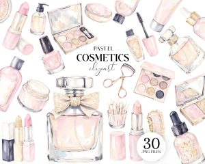 Watercolor Cosmetics Clipart Set