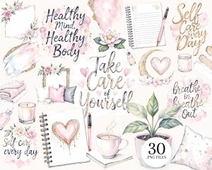 Watercolor Self Love Clipart Set