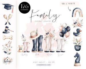 Family Boots Portrait Creator Clipart Kit