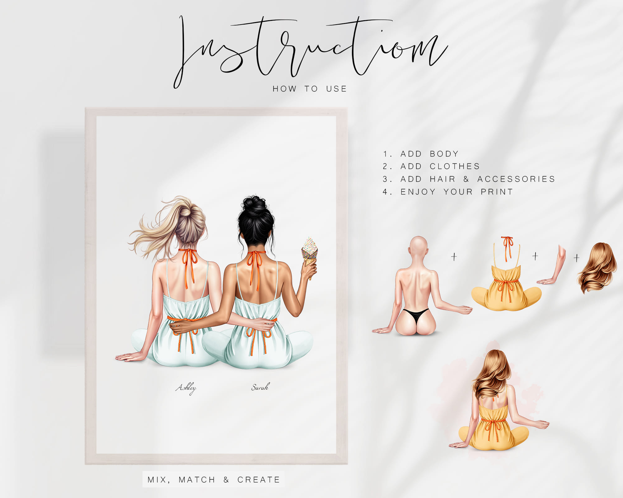 Summer Best Friends Portrait Creator, Trio Girls Clipart Summer Best Friends Portrait Creator, Trio Girls Clipart - Image 5